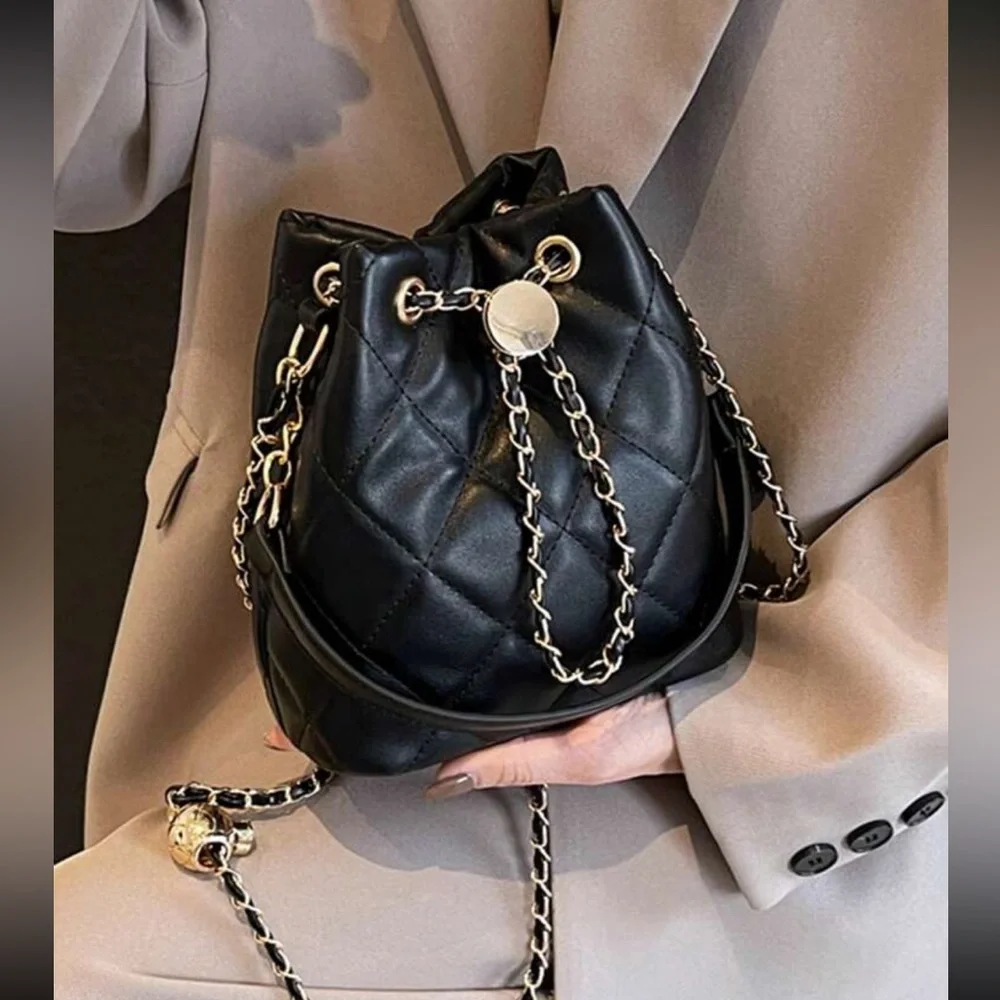 Quilted Black Vegan Leather Crossbody Bag
